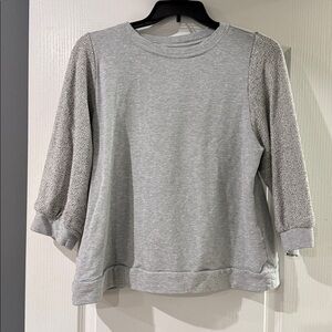 J JILL Gray French Terry Textured 3/4 Sleeve Pullover Sweater Sweatshirt‎ SIZE L